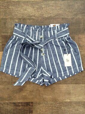 ⭐SINCERELY JULES LINEN BLEND SHORTS in Blue & White Stripe, size S - NWT ⭐